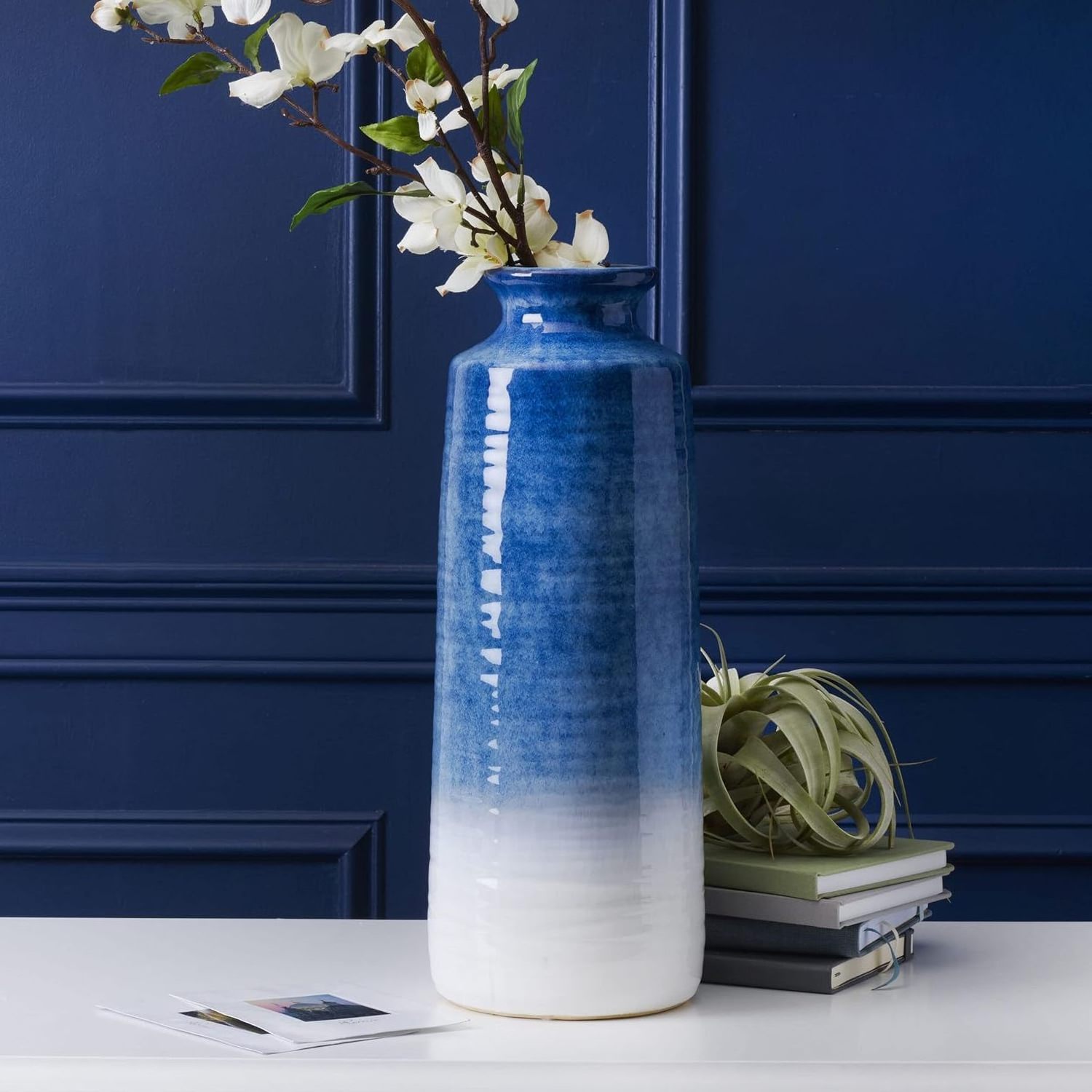 reactive glazed Ceramic Vase Set Home Decor Modern Blue and White Ceramic Vase, Use to Display Faux or Dried Flowers