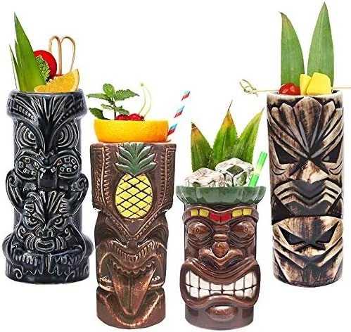 Ceramic Tiki Mug Cocktail Set Cups for Hawaiian Party Exotic Porcelain Cocktail Glasses Tiki Mugs in Bulk