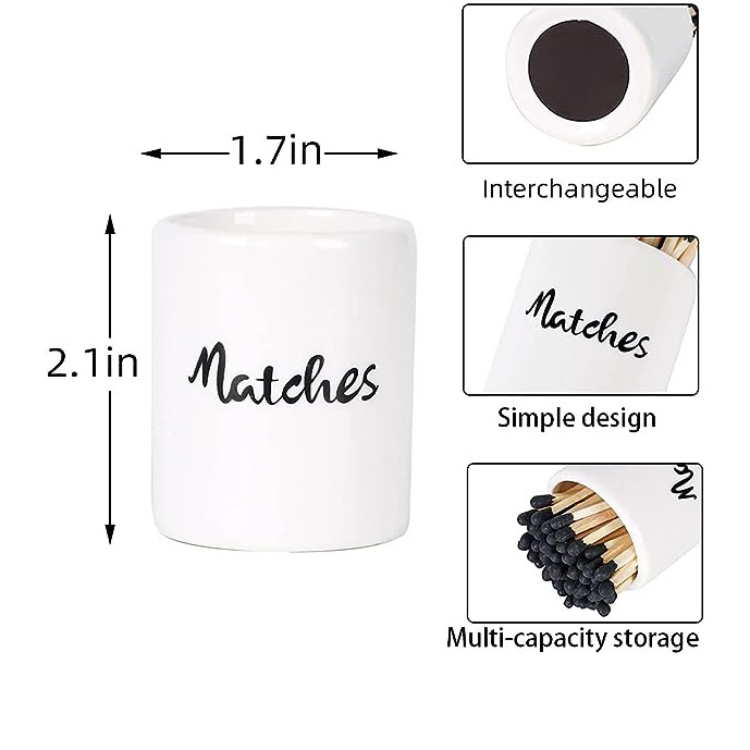 Match Holder with Strikers Set of 2  Farmhouse Ceramic Cute White Container Home Decor Match Jar