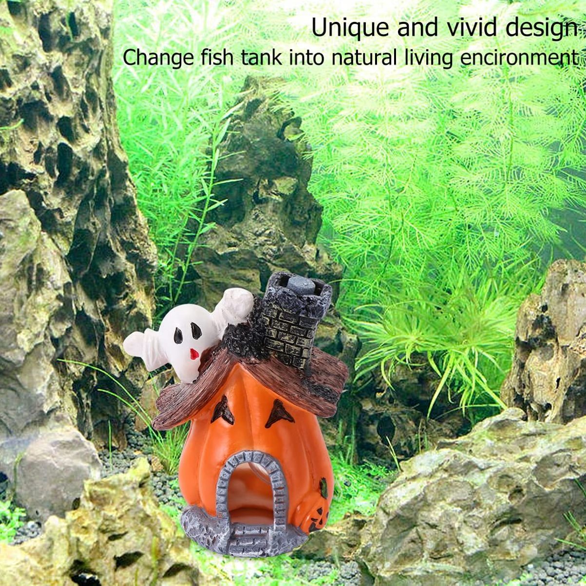 Custom Resin Pumpkin Ghost Shaped Fish Hideout Hideaway House Polyresin Fish Tank Decorations