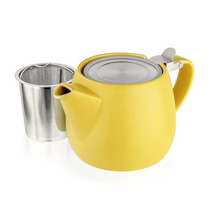 Yellow 540ml Modern Small  Brew Loose Leaf Tea Custom Ceramic Teapot with Stainless Steel Lid and Extra-Fine Infuser