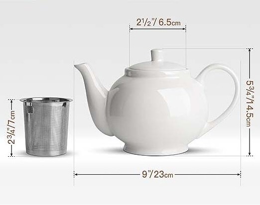 37oz Porcelain Teapot Large Tea Pot Ceramic Tea Maker  with Removable Infuser and Lid  for Loose Leaf Tea or Bags White