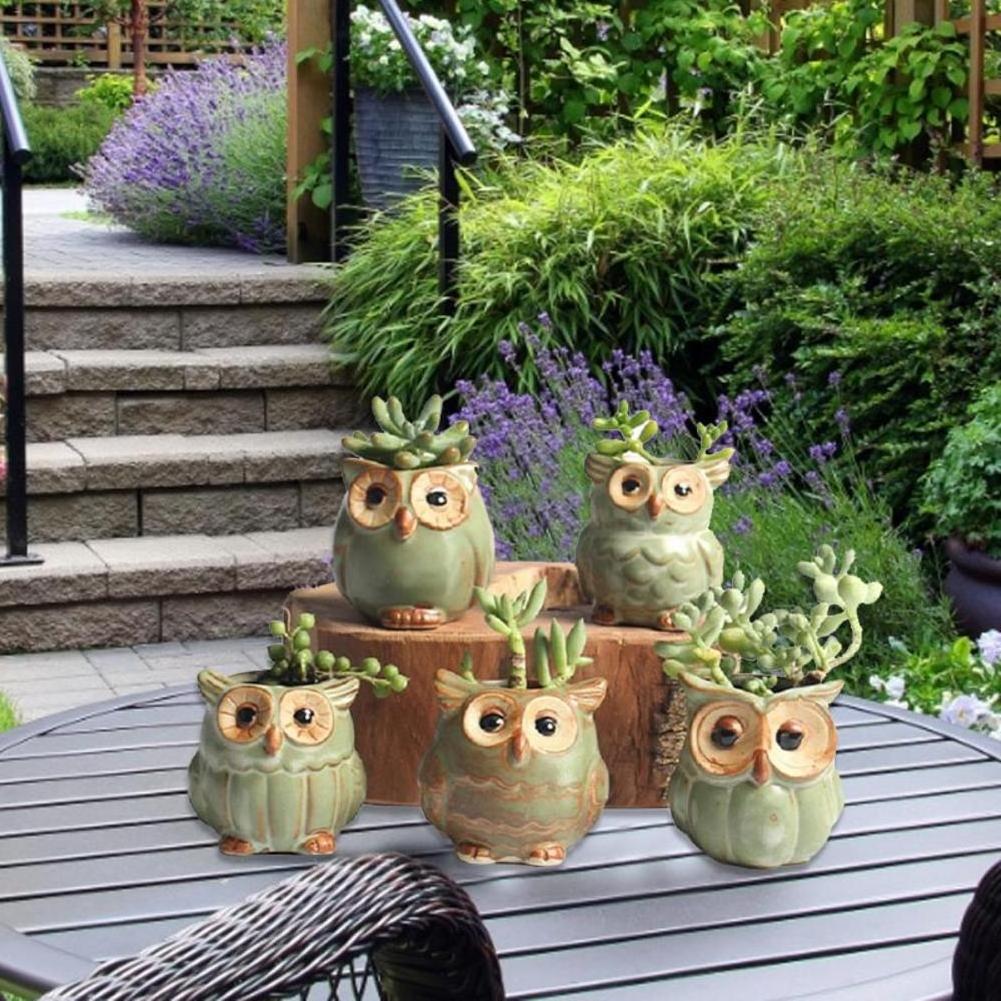 1PC Succulent Plant Flowerpot Cartoon Owl Shaped Ceramic Pots Home Decoration Random Styles Delivery Potted Plants