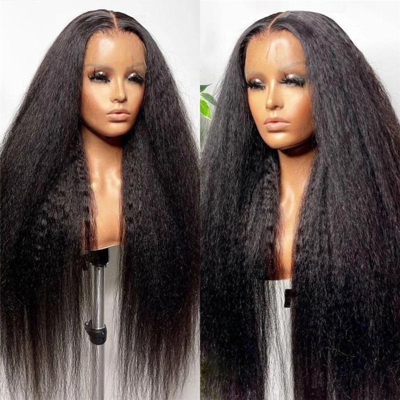 360 Kinky Straight Wig Peruvian Human Hair 360 HD Full Lace Wigs 40 Inch Yaki Straight 360 Lace Front Wig