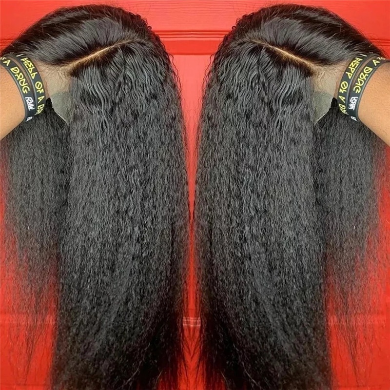 360 Kinky Straight Wig Peruvian Human Hair 360 HD Full Lace Wigs 40 Inch Yaki Straight 360 Lace Front Wig