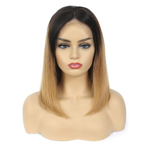 One Donor Long 1B/30 Ombre Blonde HD Transparent Full Lace Front Short Straight Two Colour Bob Wigs