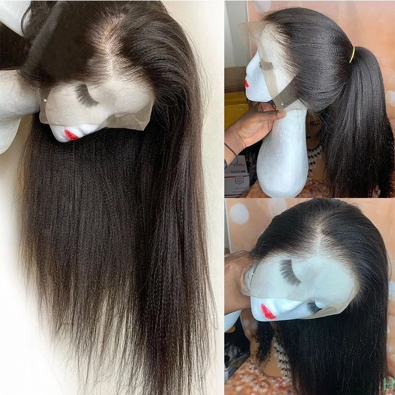 360 Kinky Straight Wig Peruvian Human Hair 360 HD Full Lace Wigs 40 Inch Yaki Straight 360 Lace Front Wig