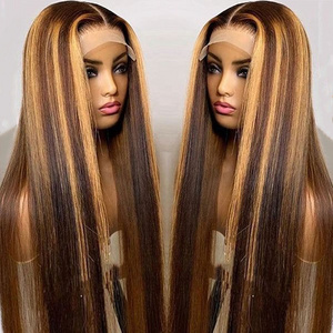 13x6 Honey Blonde Highlight Wig Bone Straight Brazilian Human Hair Virgin Glueless Ombre Piano Color Lace Wigs HD Lace Front Wig