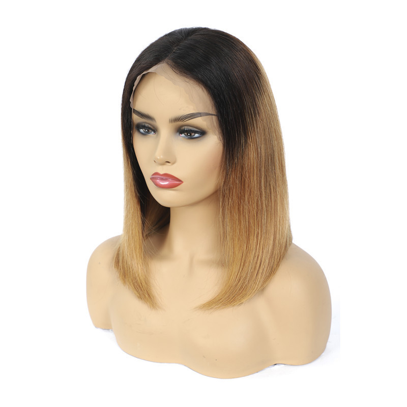 One Donor Long 1B/30 Ombre Blonde HD Transparent Full Lace Front Short Straight Two Colour Bob Wigs