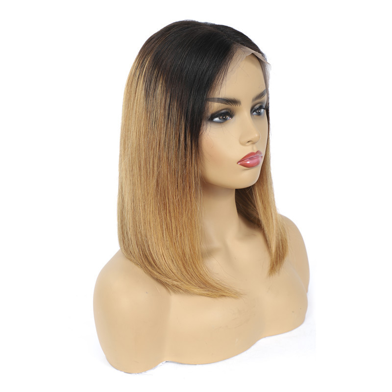 One Donor Long 1B/30 Ombre Blonde HD Transparent Full Lace Front Short Straight Two Colour Bob Wigs