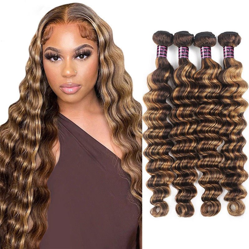 Highlight Human Hair Weave Highlight Loose Deep Wave Hair Bundles Highlighted Human Hair Extensions