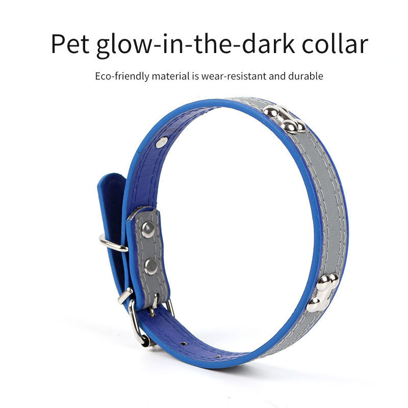 2024 Breakaway Dog Cat Collars with Exquisite Bone Shape Bells PU Leather Luminous Light-up Pet Reflective Collar