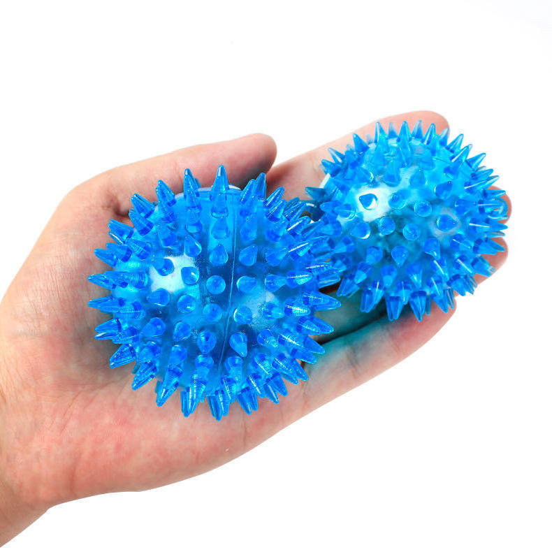 Indestructible Durable Glowing in the dark Ultra bounce solid core pet cat interactive spiky squeaker ball dog toy 9cm