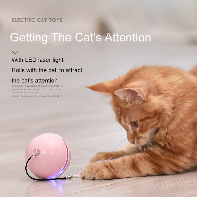 automatic cat toy laser light rolling ball teaser wand with feather and bell usb rechargeable smart cat toys ball