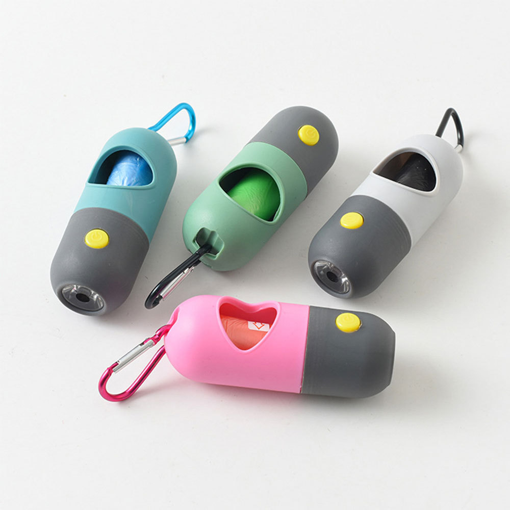 2023 Best Seller Pill Shape LED Flashlight Pet Dog Poop Waste Bag Holder Dispenser