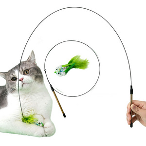 Pet Toy Cat Tease Stick Simulation Bird Feather Bell PP Handle Interactive Retractable Wand Teasing Kitten Cat Toys Supplies