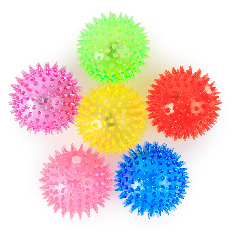 Indestructible Durable Glowing in the dark Ultra bounce solid core pet cat interactive spiky squeaker ball dog toy 9cm