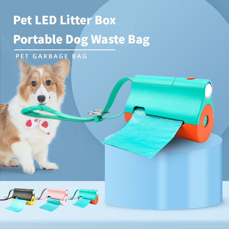 Wholesale Pet Poop Bag Dispenser Eco Friendly Dog Cat Walker Scooper Waste Container LED Light Dog Poop Bags Holder