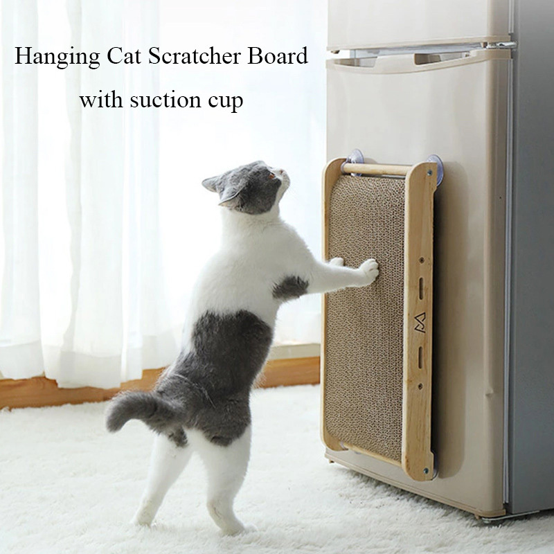 Pet Furniture Suction Cup Cat Scratching Board Large Corrugated Cardboard Wear-resistant Hanging Cat Trees Scratcher Toys