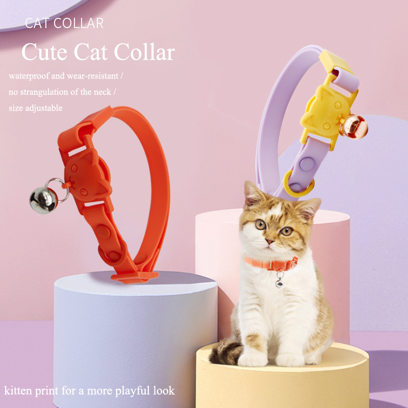 Wholesale Pet Collar Colourful Cute Pattern Eco-friendly Waterproof Soft PVC Padded Silicone Cat neck Collar with Bell