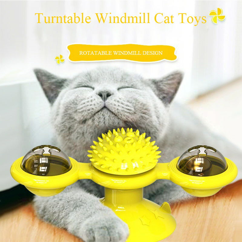 Rts Interactive Turntable Toy Suction Cup Rotation Windmill Scratcher with Catnip ball Led Light Luminous Cat Toy