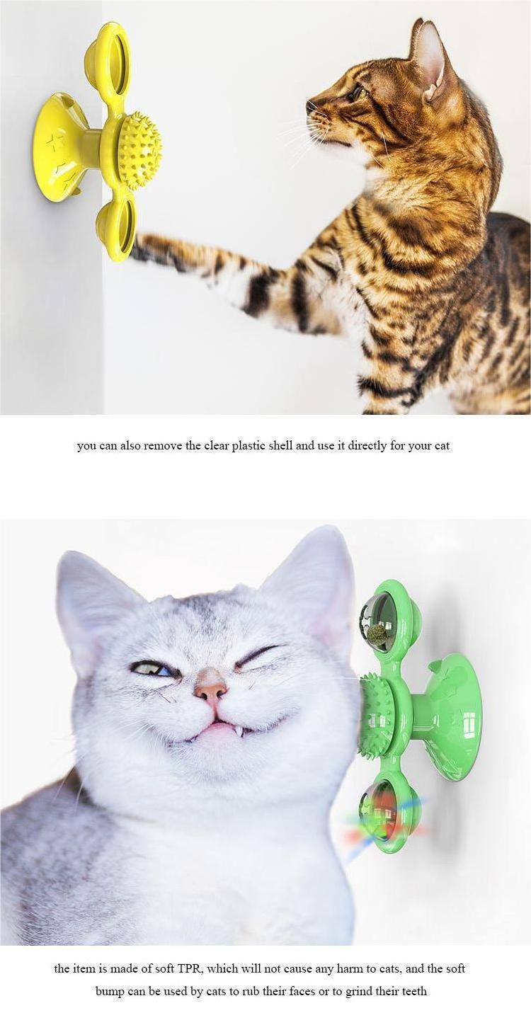 Rts Interactive Turntable Toy Suction Cup Rotation Windmill Scratcher with Catnip ball Led Light Luminous Cat Toy