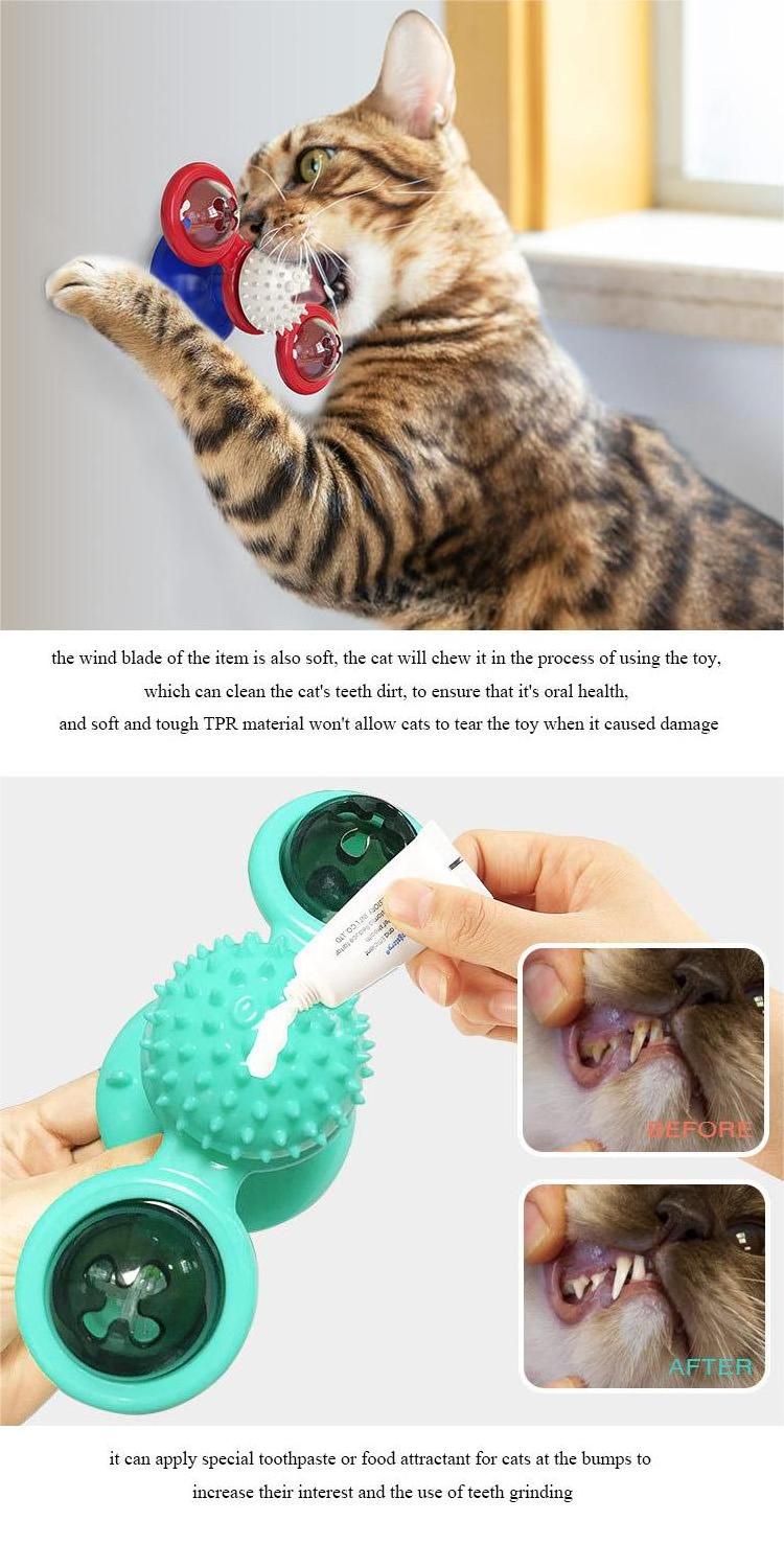 Rts Interactive Turntable Toy Suction Cup Rotation Windmill Scratcher with Catnip ball Led Light Luminous Cat Toy