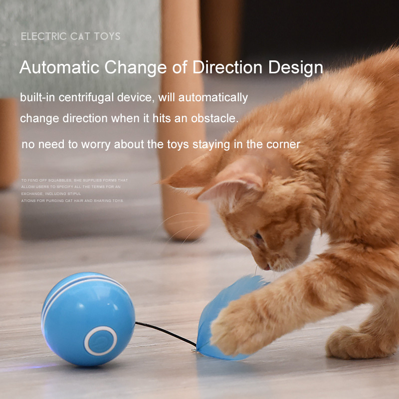 automatic cat toy laser light rolling ball teaser wand with feather and bell usb rechargeable smart cat toys ball