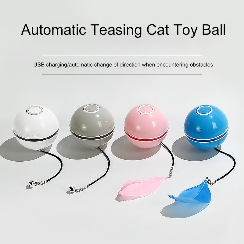 automatic cat toy laser light rolling ball teaser wand with feather and bell usb rechargeable smart cat toys ball