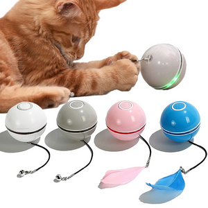 automatic cat toy laser light rolling ball teaser wand with feather and bell usb rechargeable smart cat toys ball