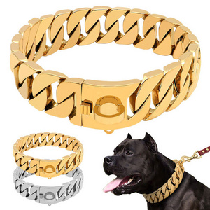 Luxury Gold Collares de perros pet big hip hop leads chains kit Dog collars choke necklace Collar Leash xl Bully Cuban Dog Chain