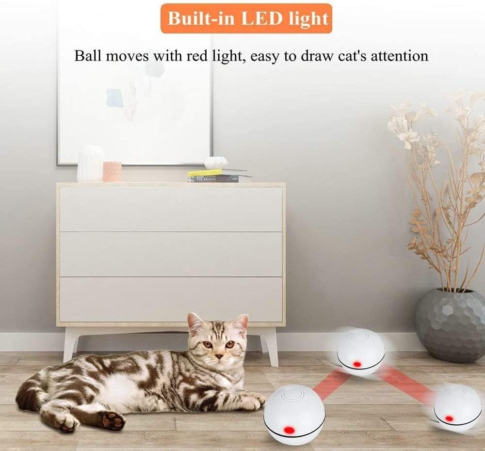 Interactive Cat Toys Ball with LED 360 Degree Self Auto Rotating Smart Ball USB Rechargeable Kitten Funny Chaser Roller Pet Toys