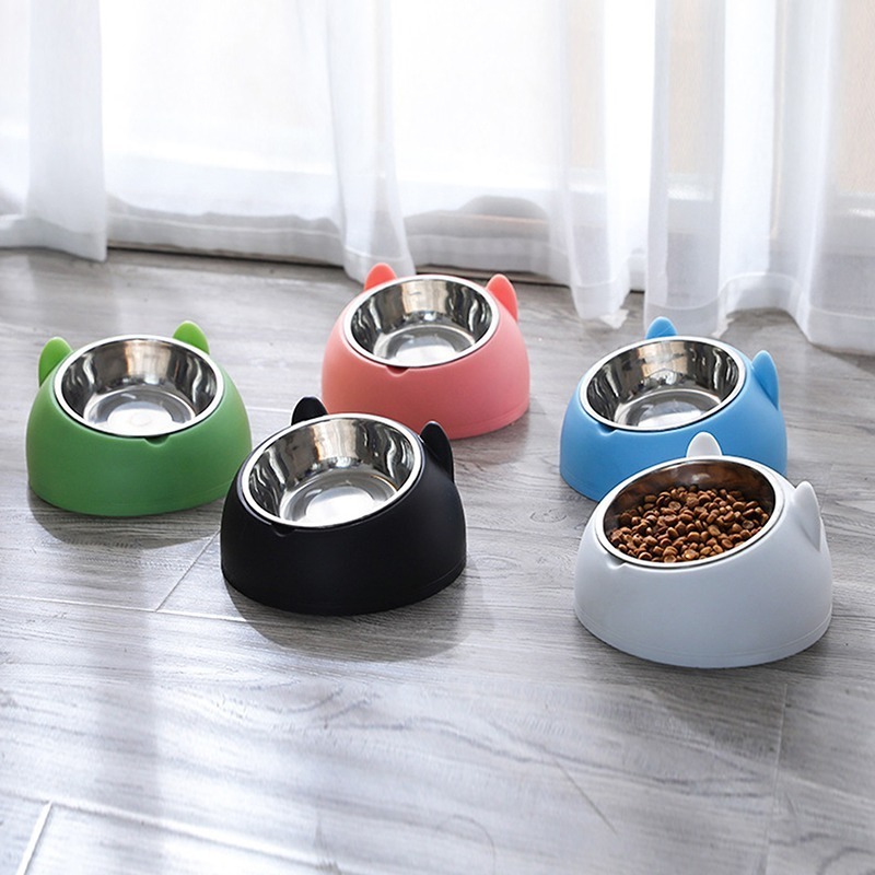 New Factory Hot sale Stainless Steel Anti Overturning Double Bowl Pet Slow Feeder Bowl Cute Cat Dog Food Bowl