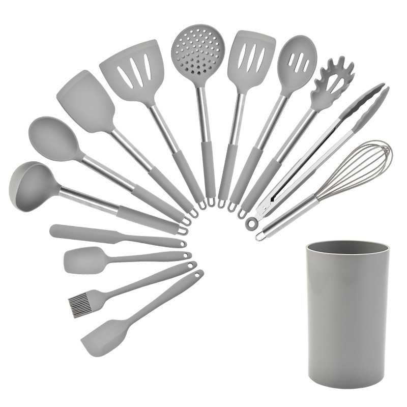 Household 15Pcs/Sets Silicone Kitchen Utensils Kitchen Cooking Utensils New Silicone Tube Handle Kitchenware Set