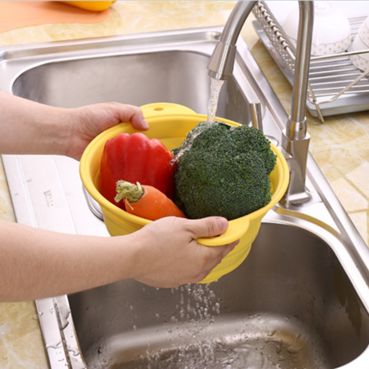 Silicone Colander Retractable Sink Storage Filter Basket Kitchen Vegetable Washing Tool Durable Folding Drain Basket