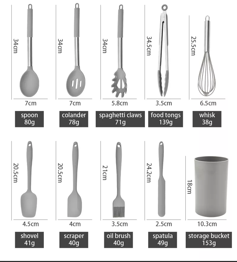 Household 15Pcs/Sets Silicone Kitchen Utensils Kitchen Cooking Utensils New Silicone Tube Handle Kitchenware Set