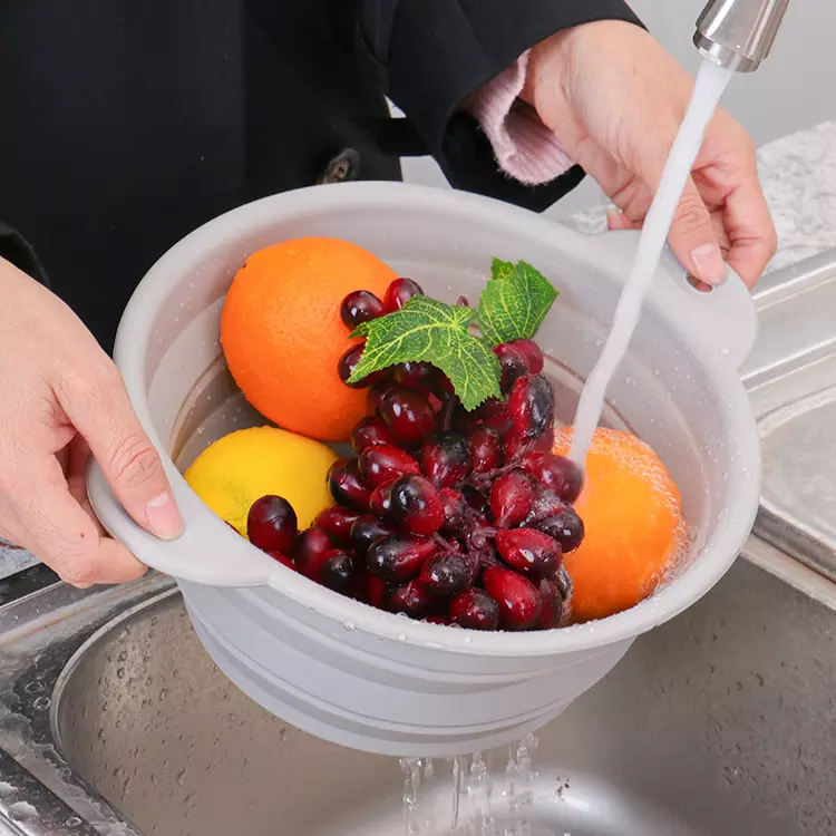 Silicone Colander Retractable Sink Storage Filter Basket Kitchen Vegetable Washing Tool Durable Folding Drain Basket