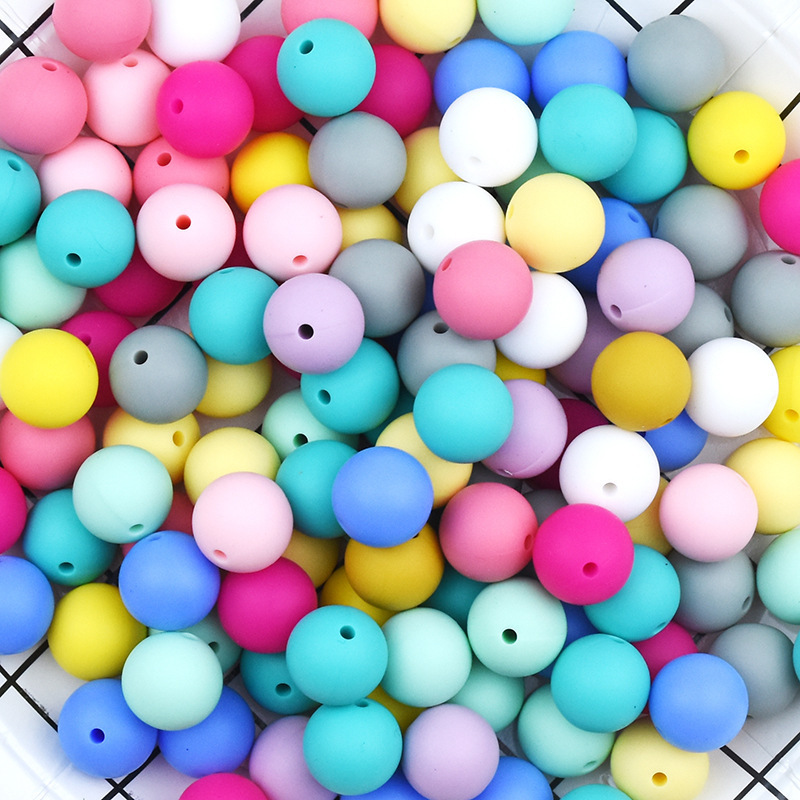 Hot Selling Customized 137 Candy Colors 15mm Solid Bulk DIY Round Loose Food Grade Silicone Baby Teether Beads