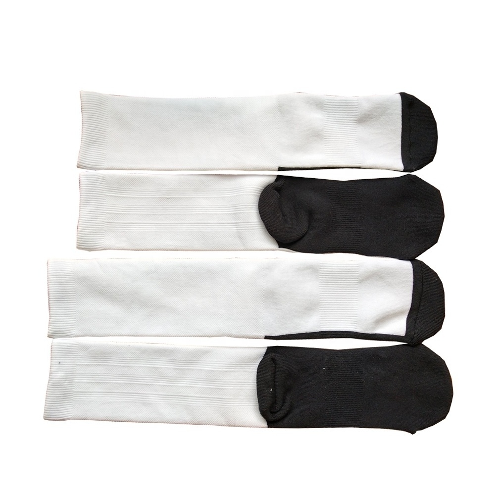 Hot selling polyester white athletic tube socks custom sublimated socks blank with black sole