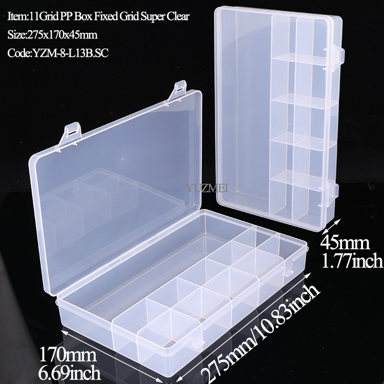 YUZMEI Plastic Removable Dividers Storage Case Fishing Tackles and Sewing Case Tool Box Organizer 10 Grid Clear Organizer Box