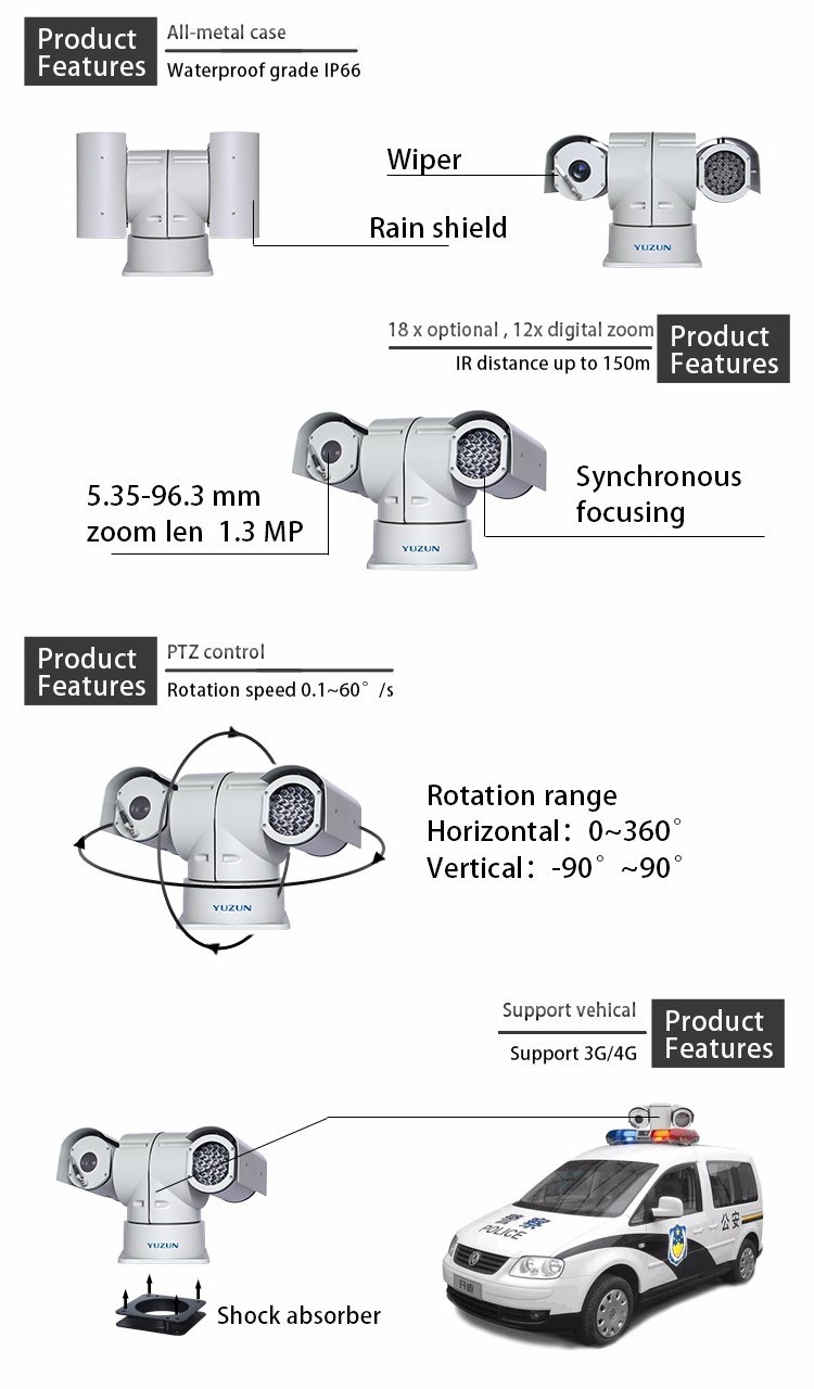 Vehicle Intelligent IR Speed IP PTZ Camera High Definition Outdoor Ip Camera Outdoor Wide Angle Streaming 180 Degree Ip Camera