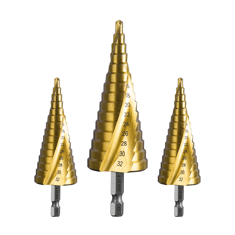 4-12mm 4-20mm 4-32mm Titanium Coated Step Drill Bit High Speed Steel Metal Wood Enlarged Hole Cutter Cone Drilling Tool Sets