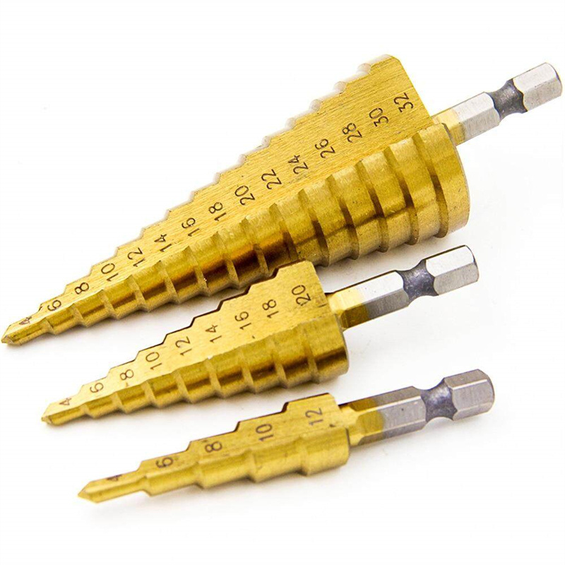 4-12mm 4-20mm 4-32mm Titanium Coated Step Drill Bit High Speed Steel Metal Wood Enlarged Hole Cutter Cone Drilling Tool Sets