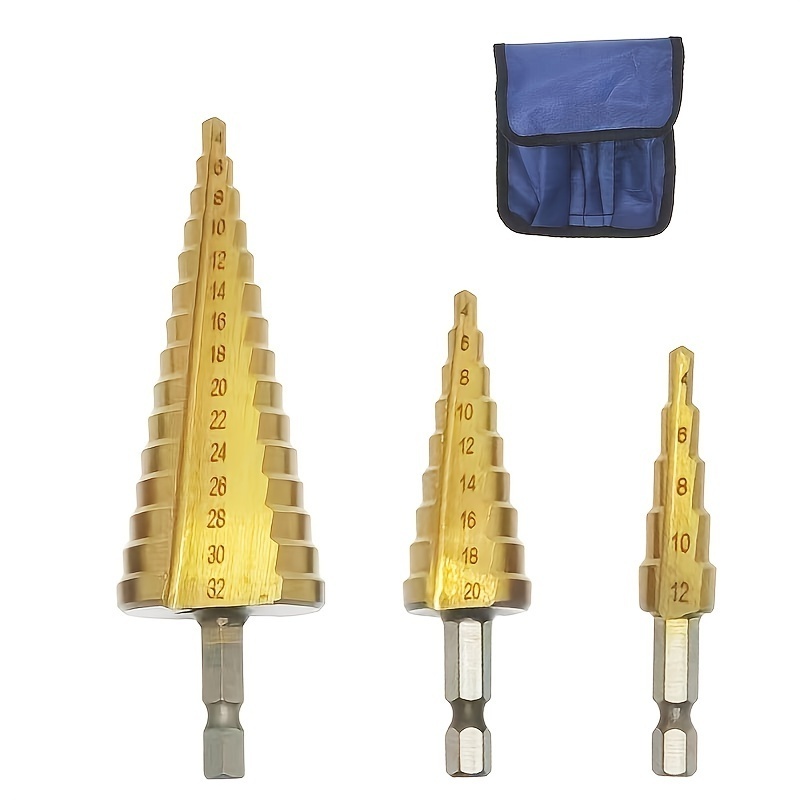 4-12mm 4-20mm 4-32mm Titanium Coated Step Drill Bit High Speed Steel Metal Wood Enlarged Hole Cutter Cone Drilling Tool Sets