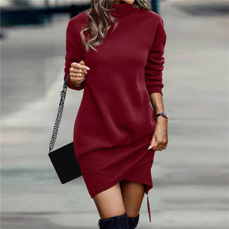 High-Waist Slim Temperament Solid Color Women's High-end Casual Dresses Sweater Dress