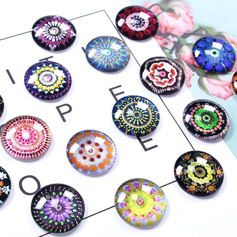 Mix Color Kaleidoscope Pattern Round Gem Glass Cabochon 16mm 18mm Dome Flat Back DIY Jewelry Making Finding