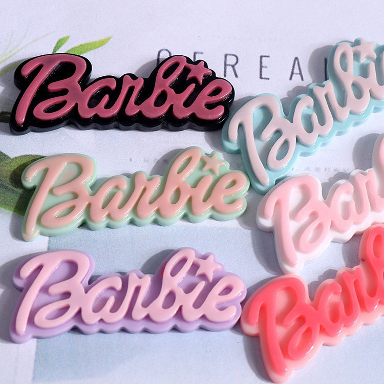 Barbie Resin Charms Flatback Letter Cabochon Cute Girl Hair Bow Center Photo Frame Decor Crafts Slime Charm DIY