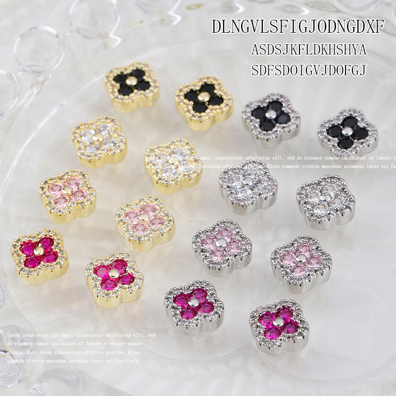 Fashionable Nail Rhinestone Accessory with Four-Leaf Clover Design Luxury Shinny Zircon Stones