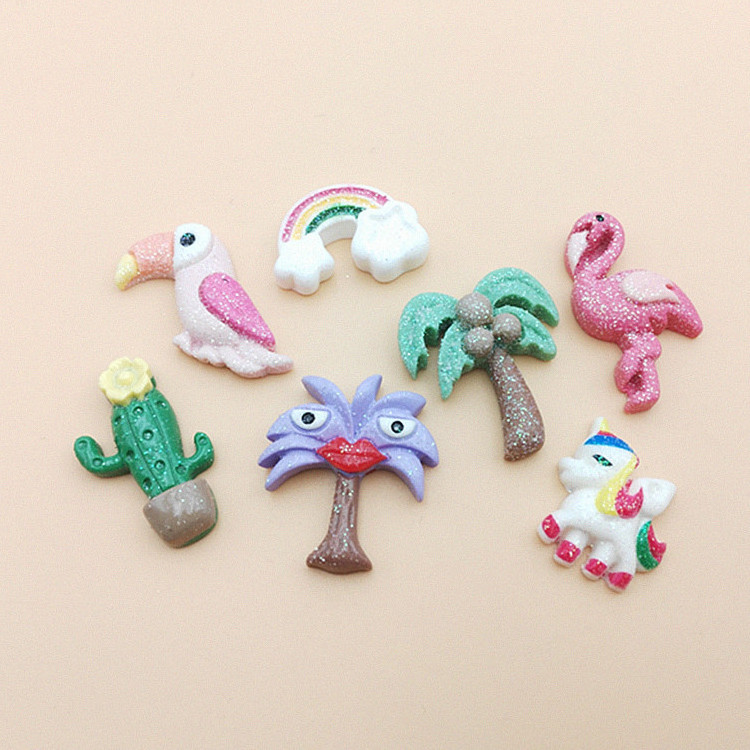 Flamingo and Cactus Resin Charms Crafts Selva Supplies for Making Cartoon DIY Hair Ornaments