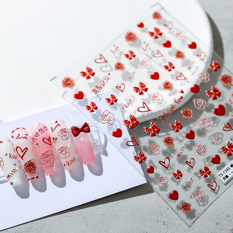 3D Cute Nail Art Decals Sexy Lips Letters Flower Heart Summer Pink Colorful Rainbow Nail Stickers